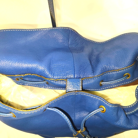 Abro Genuine Leather drawstring Satchel - Vivid Blue - Picture 8 of 11